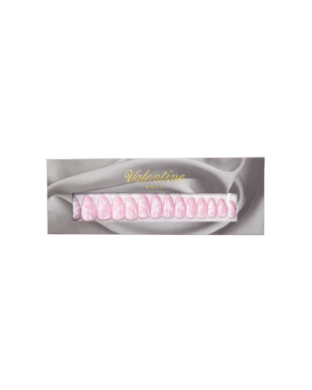 Pink Marbré - Faux ongles roses arrondis