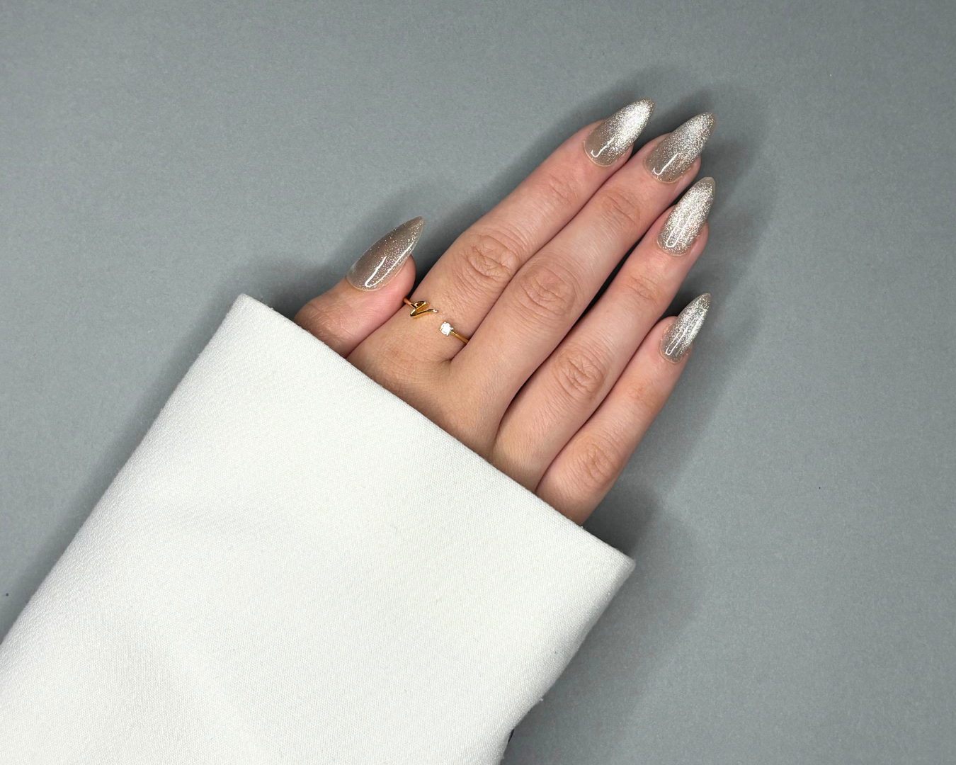 press on nails argentés cat eyes