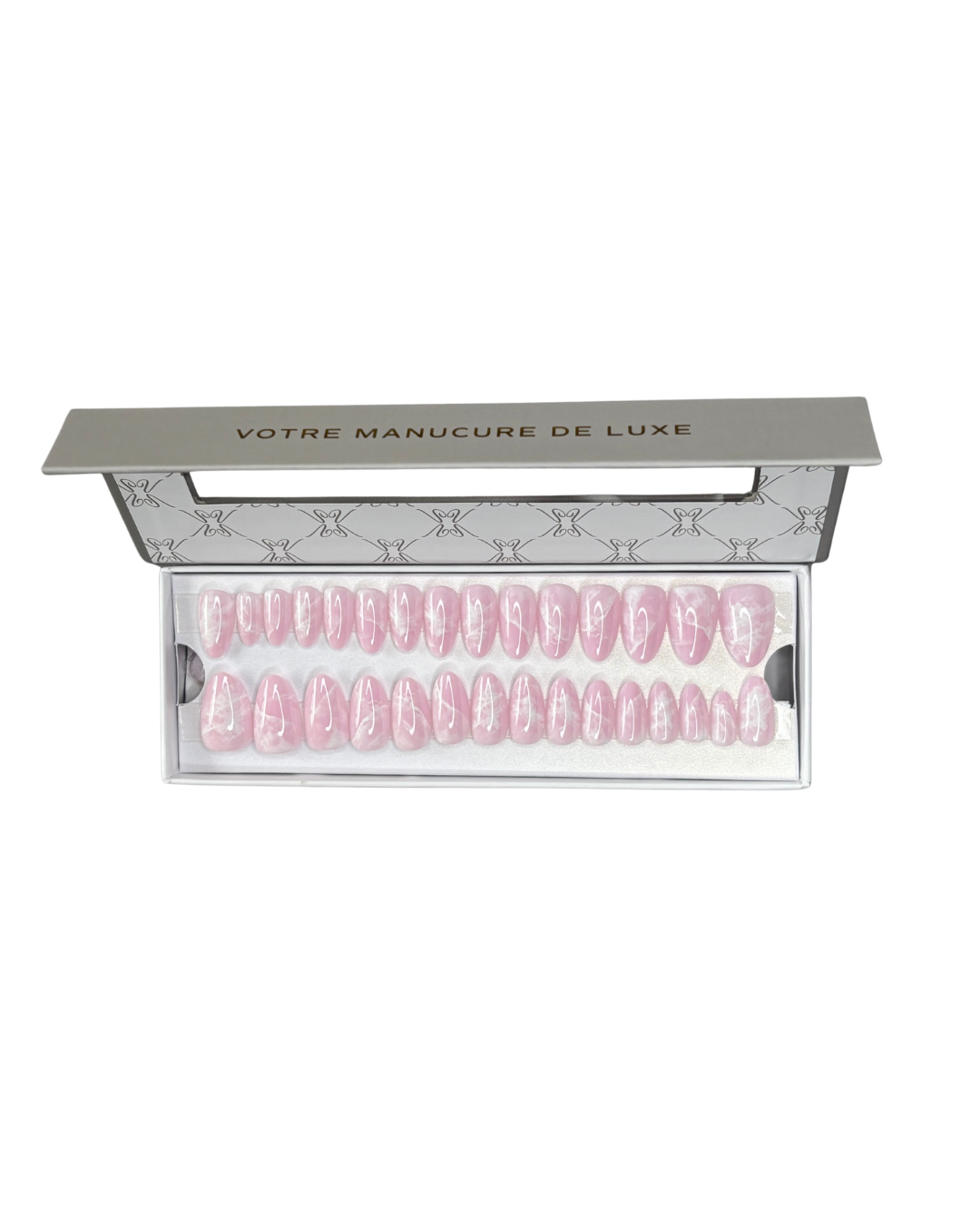 Pink Marbré - Faux ongles roses arrondis