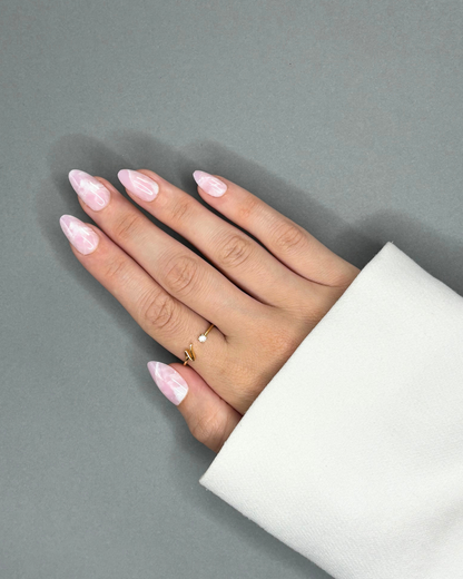 Pink Marbré - Faux ongles roses arrondis